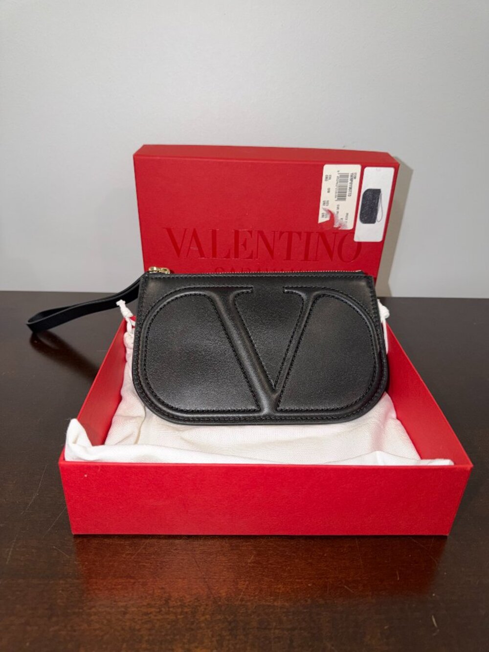 Valentino Garavani V-Logo Calfskin Wristlet Pouch